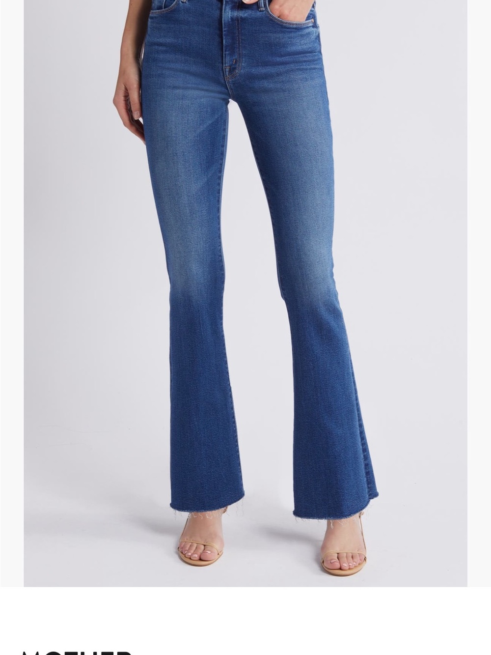 MOTHER high waist fray hem flare leg jeans